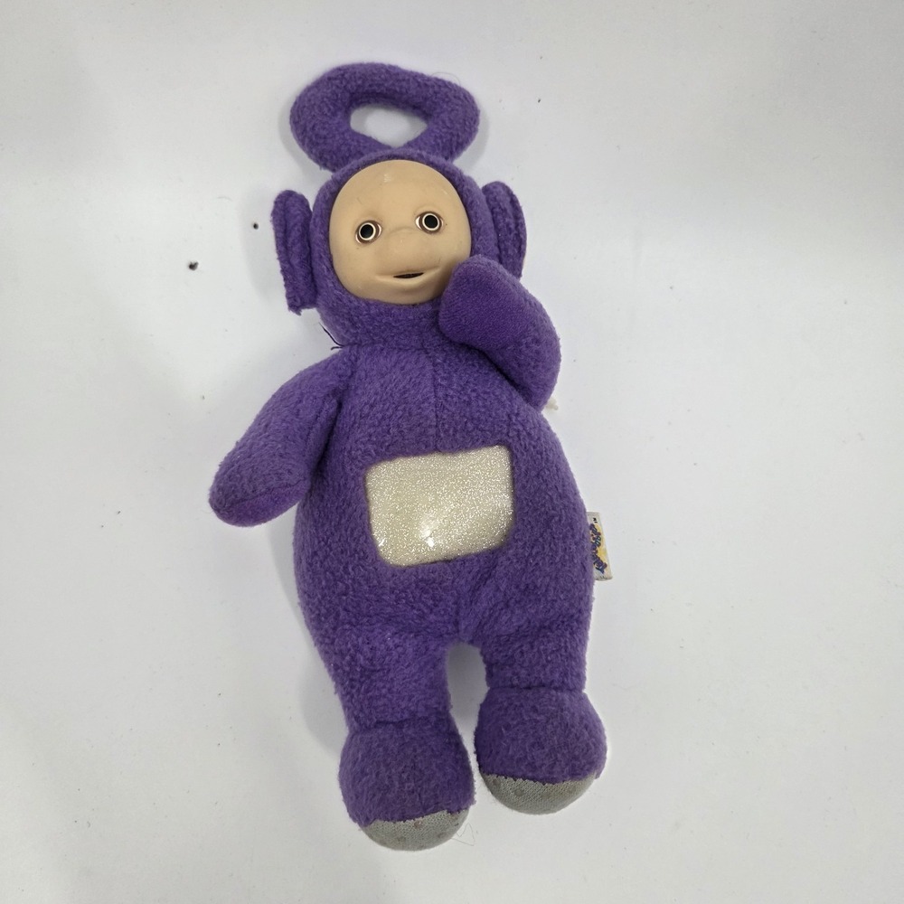 1999 Teletubbies Tinky Winky Avon 8" purple plush zip pouch keychain backpack